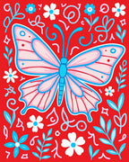 Whimsical Pink Butterfly Floral Collage Rug