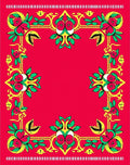Vibrant Red Floral Scroll Border Rug
