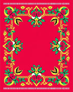 Vibrant Red Floral Scroll Border Rug