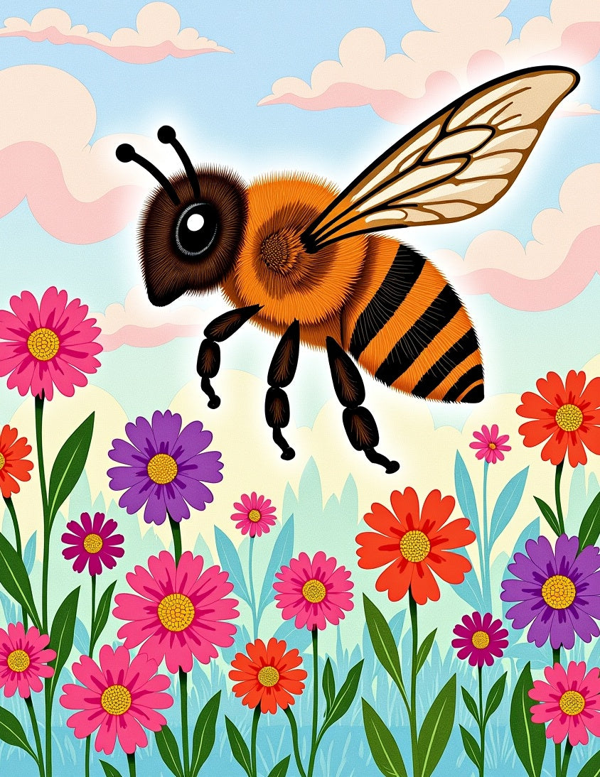 Whimsical Bee Flower Meadow Rug