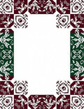 Maroon White Green Floral Tile Frame Rug