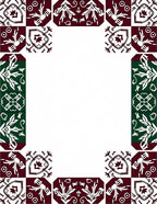 Maroon White Green Floral Tile Frame Rug