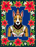Festive Red Floral Border Dog Portrait Rug