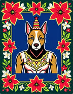 Festive Red Floral Border Dog Portrait Rug