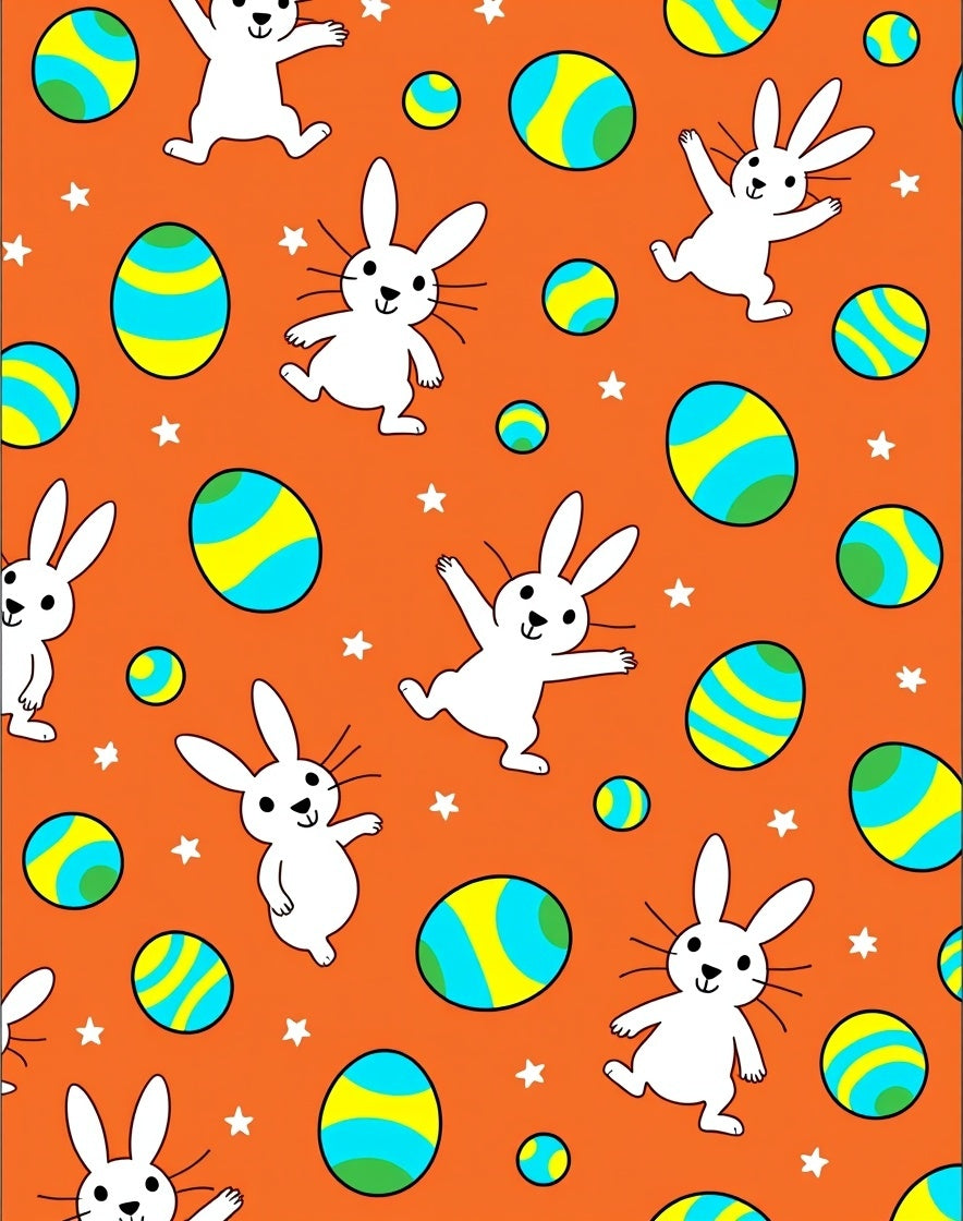 Whimsical White Bunnies Easter Eggs Orange Rug