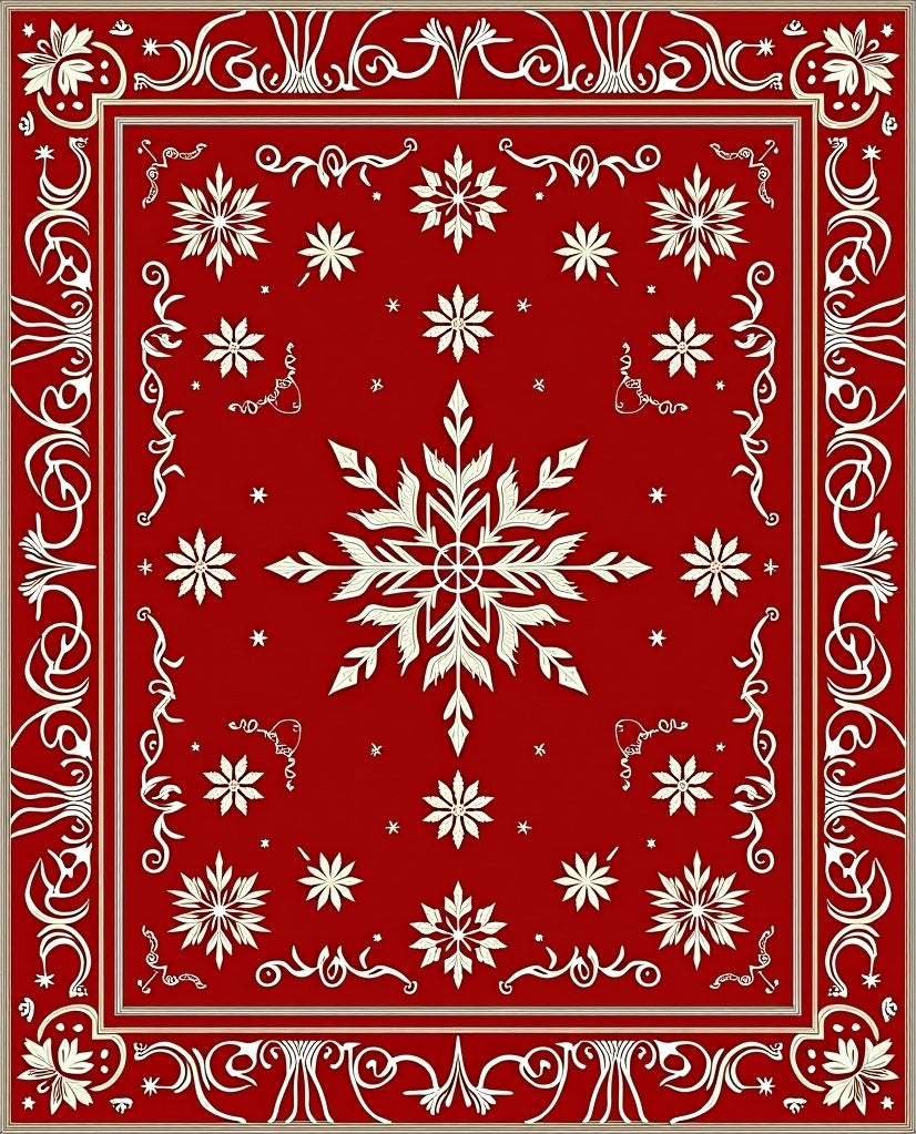 Crimson Snow Flake Medallion Border Rug
