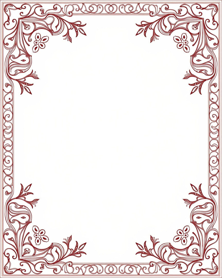Ornate Red Art Nouveau Floral Border Rug