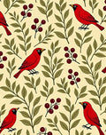 Red Cardinal Branch Berry Arrangement Rug