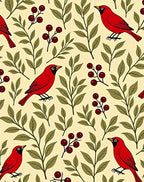 Red Cardinal Branch Berry Arrangement Rug