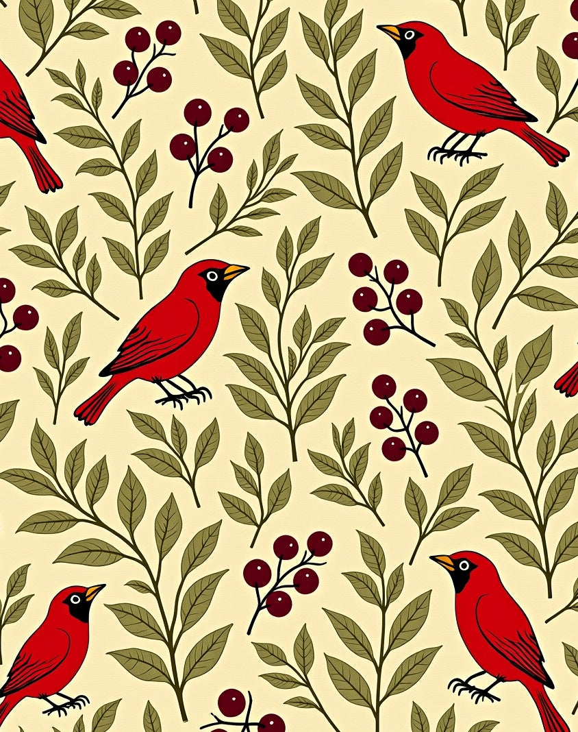 Red Cardinal Branch Berry Arrangement Rug