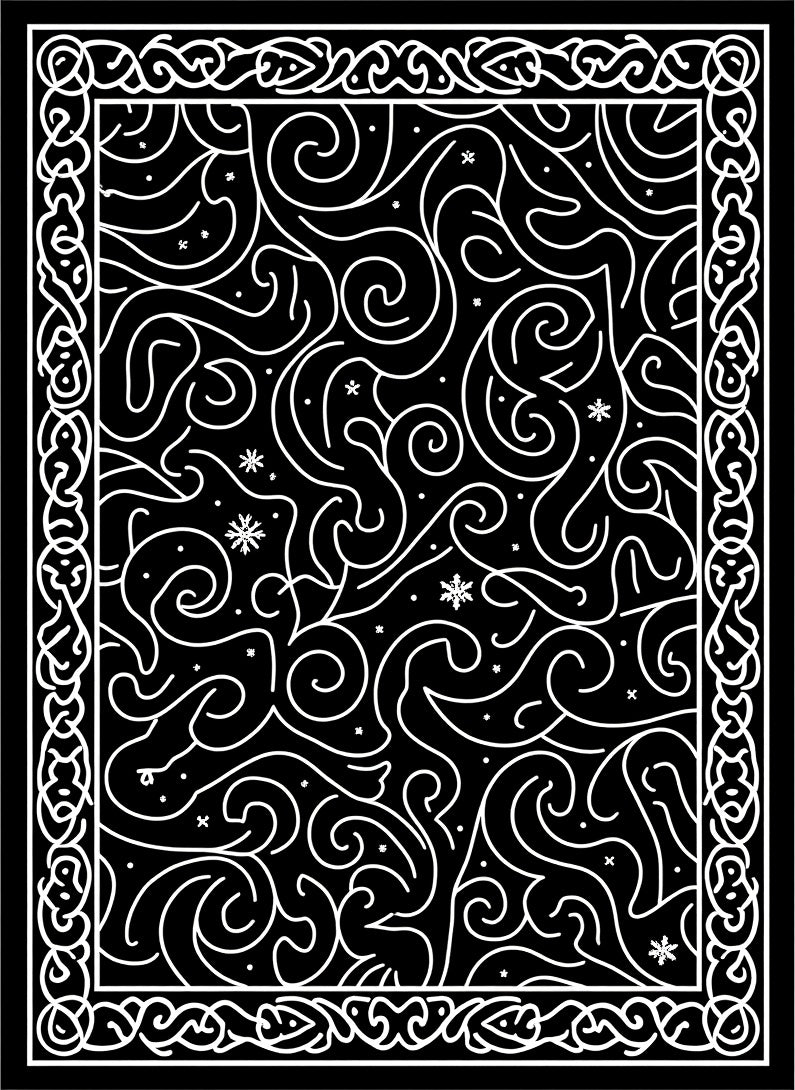 Black White Swirl Celtic Border Rug