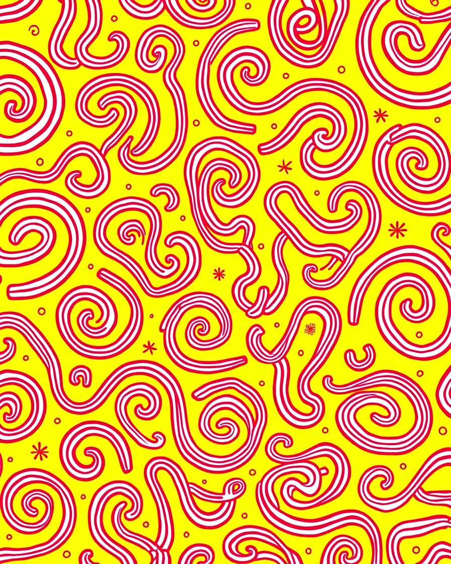 Whimsical Red Swirl Yellow Abstract Rug
