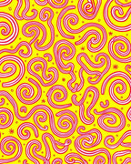 Whimsical Red Swirl Yellow Abstract Rug