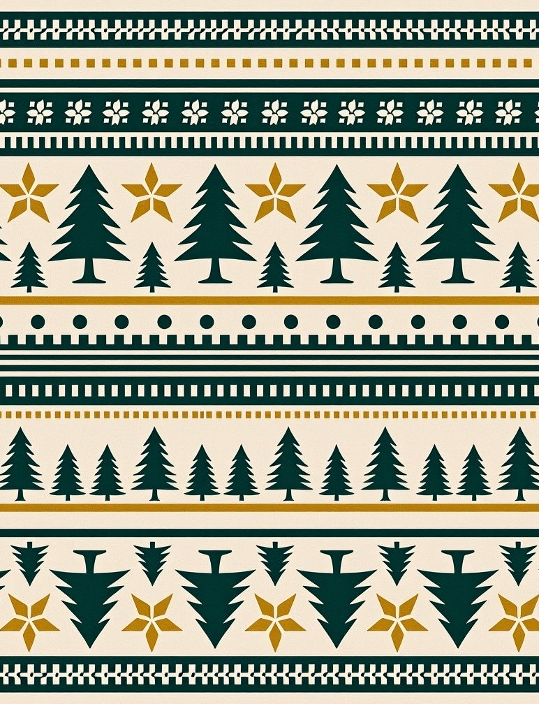 Forest Trees Golden Stars Festive Stripes Rug