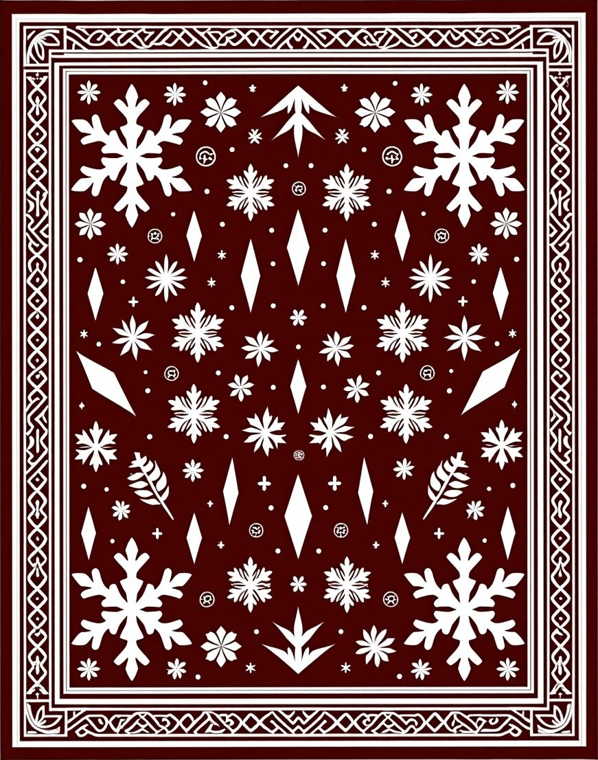 Deep Red Snowflake Winter Wonderland Rug