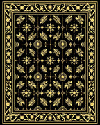 Black and Gold Floral Medallion Border Rug