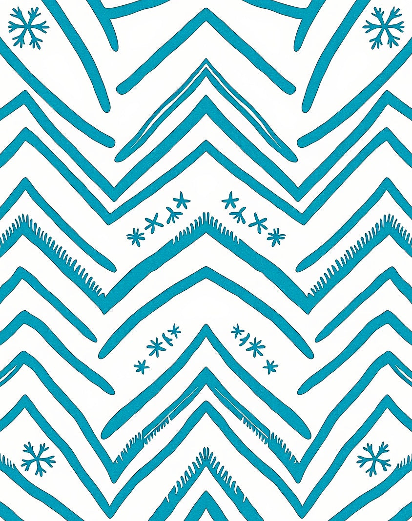 Teal Blue Chevron Snowflake Accents Rug