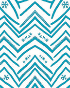 Teal Blue Chevron Snowflake Accents Rug
