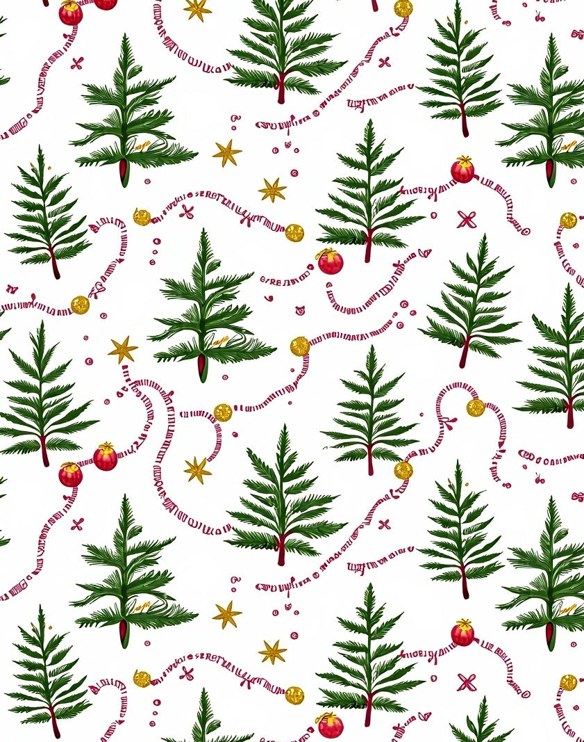 Green Pine Trees Red Garland Stars Rug
