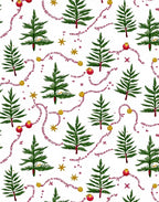Green Pine Trees Red Garland Stars Rug