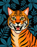 Vibrant Orange Tiger Jungle Leaves Rug