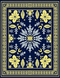Navy Yellow Floral Medallion Border Rug