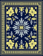 Navy Yellow Floral Medallion Border Rug