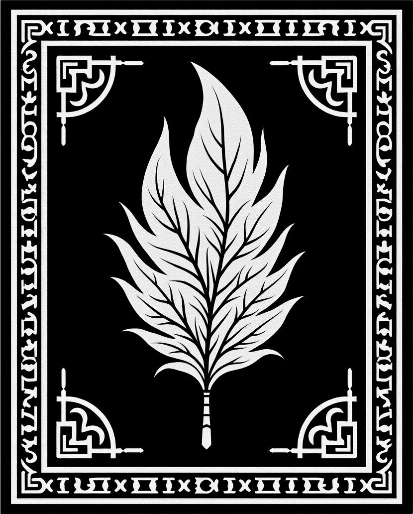 Dramatic White Feather Black Border Rug