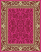 Crimson Pink Floral Damask Frame Rug