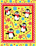 Playful Yellow Penguin Candy Cane Snowflakes Rug