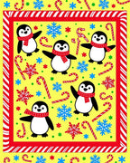 Playful Yellow Penguin Candy Cane Snowflakes Rug