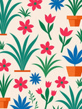 Mid Century Blooming Potted Plants Rug