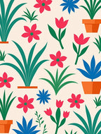Mid Century Blooming Potted Plants Rug