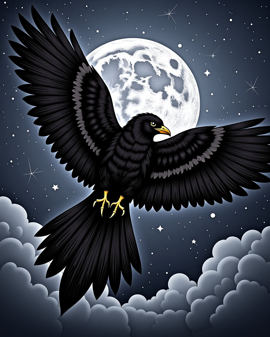 Night Black Bird Moon Sky Rug