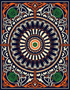 Navy Orange Green Floral Mandala Rug