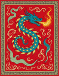 Fiery Blue Dragon Red Swirls Rug