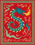 Fiery Blue Dragon Red Swirls Rug