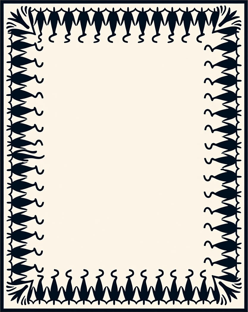 Dark Navy Folk Art Border Rug