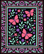 Whimsical Pink Butterfly Floral Art Rug