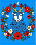 Bold Blue Goat Floral Crown Rug