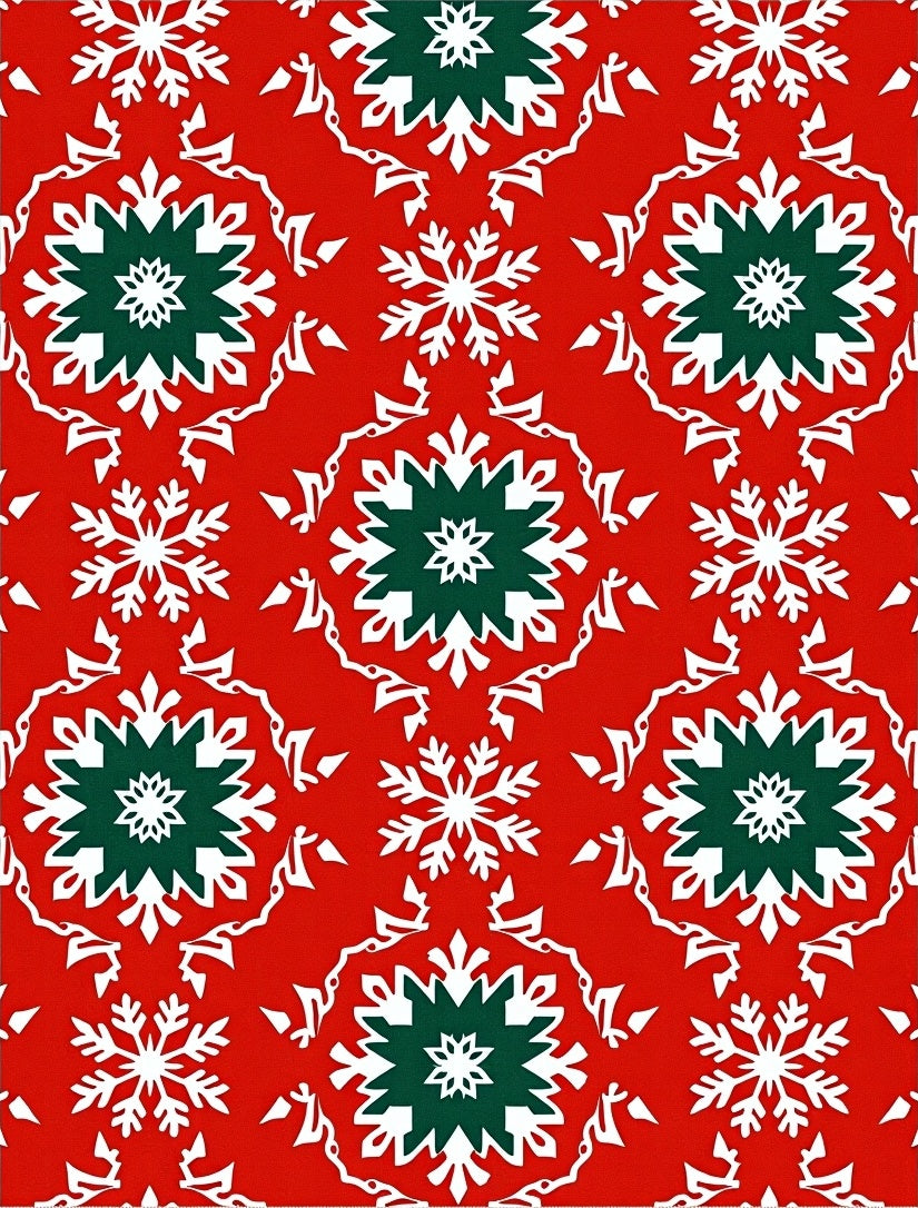 Red White Green Snowflake Medallion Rug