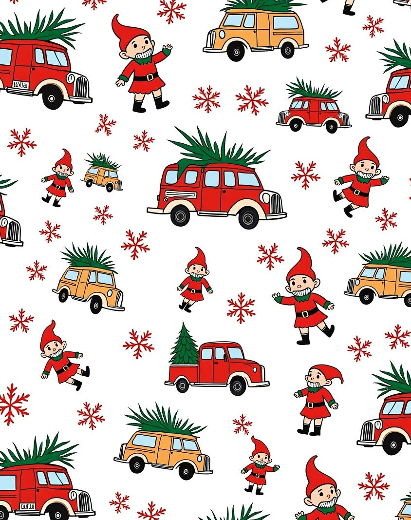 Happy Gnomes Christmas Tree Vintage Trucks Rug