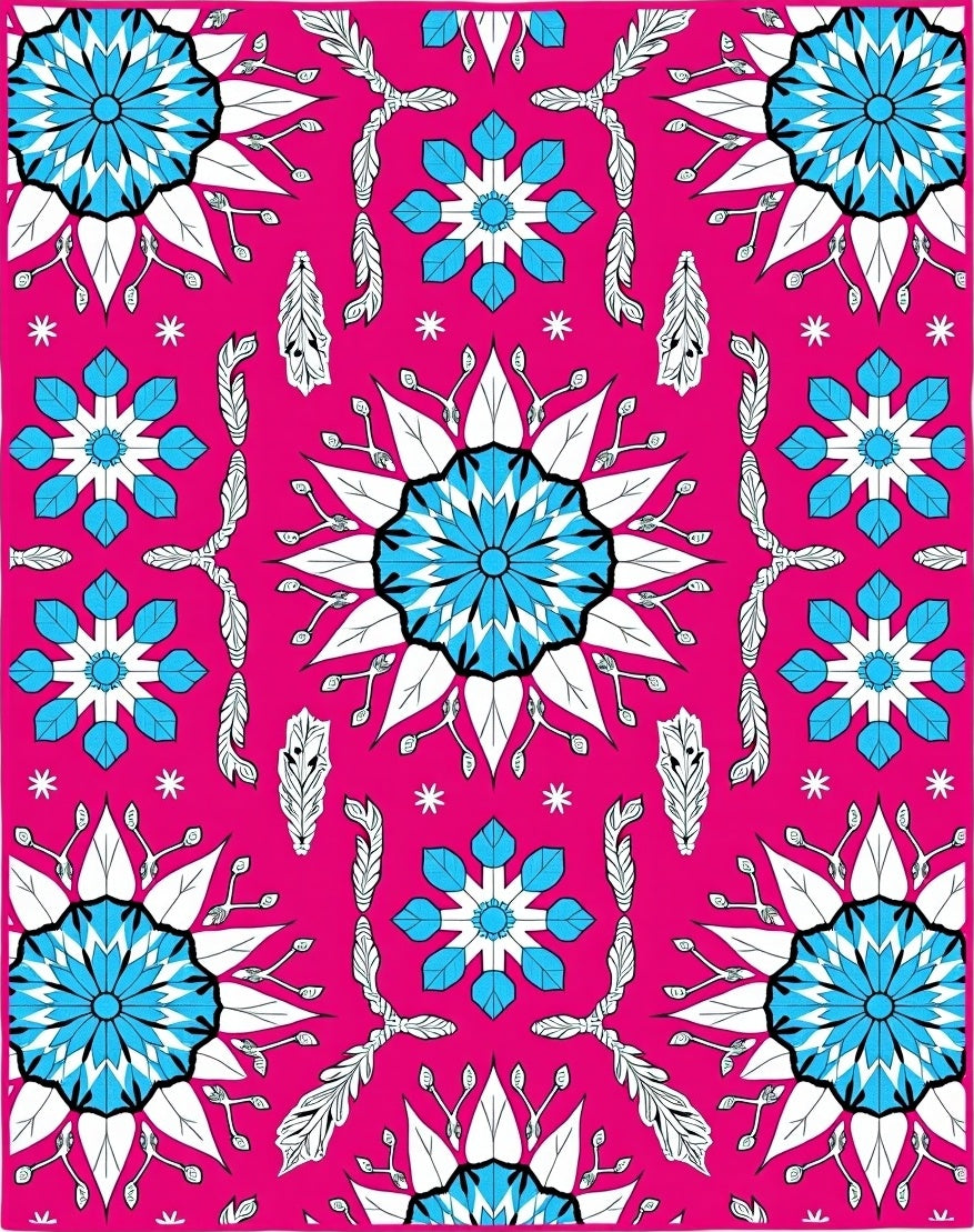 Fuchsia Blue Starburst Floral Medallion Rug