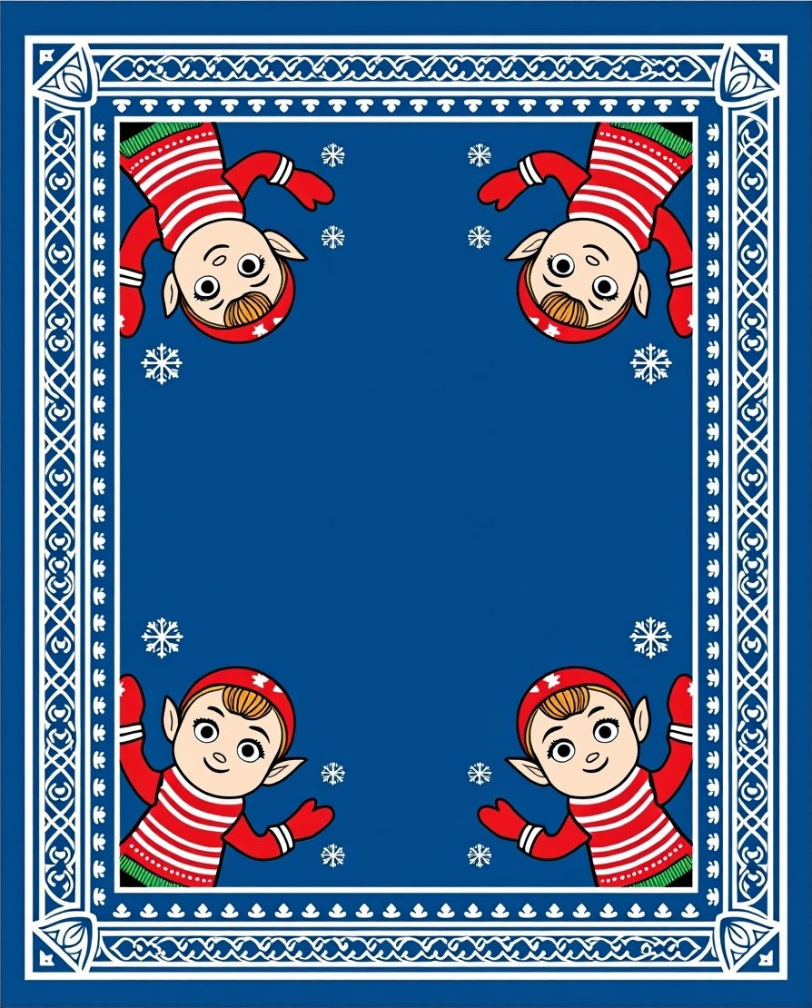 Cute Red Striped Elves Winter Snowfall Rug