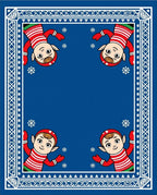Cute Red Striped Elves Winter Snowfall Rug