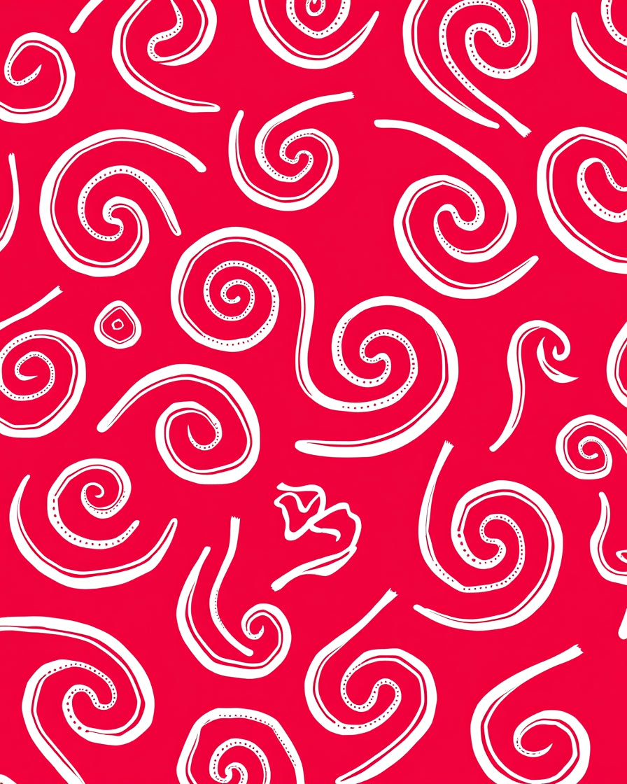 Crimson White Abstract Swirl Scroll Rug