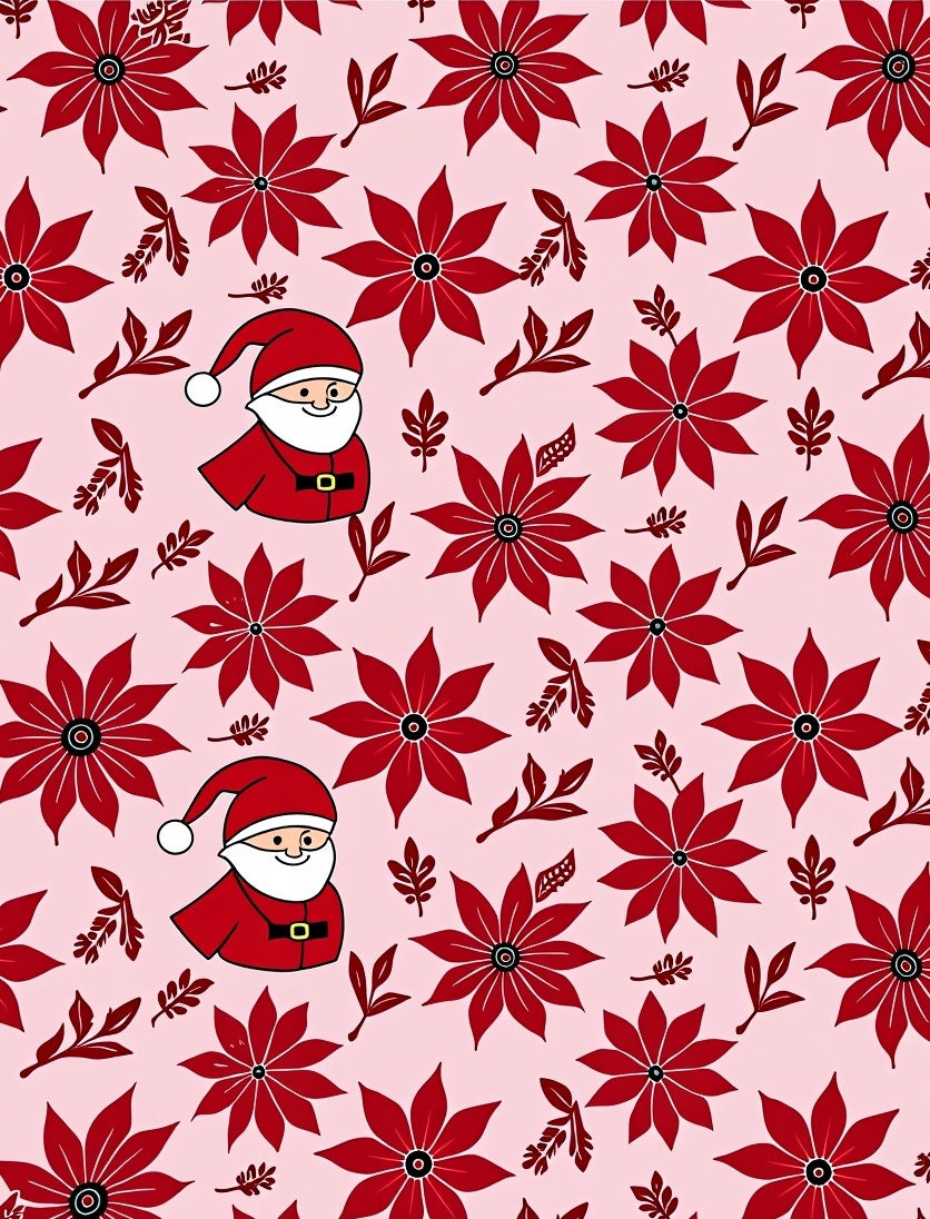 Crimson Poinsettia Santa Duo Rug