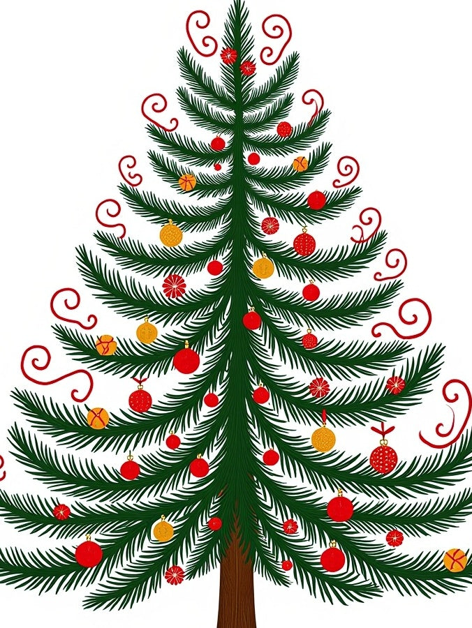 Green Fir Tree Red Gold Ornaments Rug