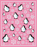 Pink Penguin Snowflake Scene Rug