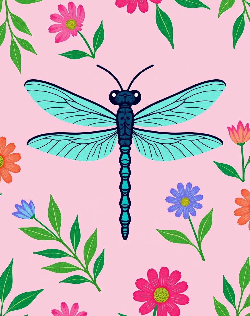 Aqua Dragonfly Pink Floral Garden Rug